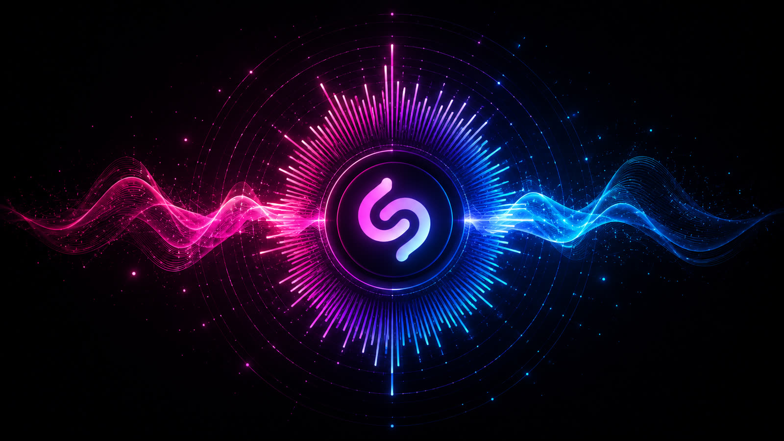 Phasion Live overlaying the current song title, artist, and synced lyrics on a colorful audio-reactive visual
